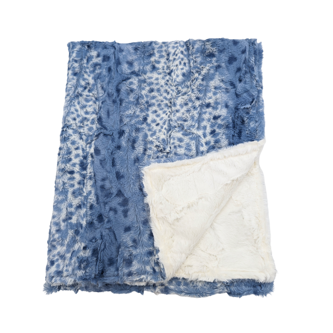 Minky Blanket Fawn Blue & White
