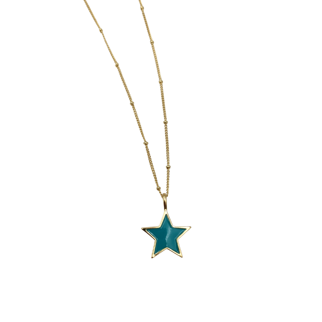 Necklace - Enamel Star - Turquoise