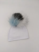 Load image into Gallery viewer, Pom Pom Hat - Blue/Grey/White
