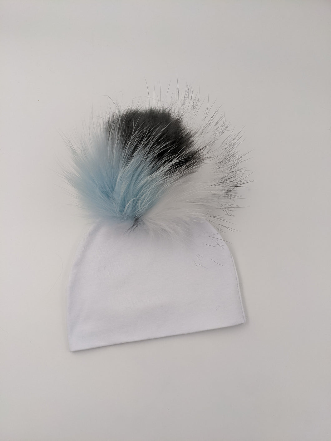 Pom Pom Hat - Blue/Grey/White