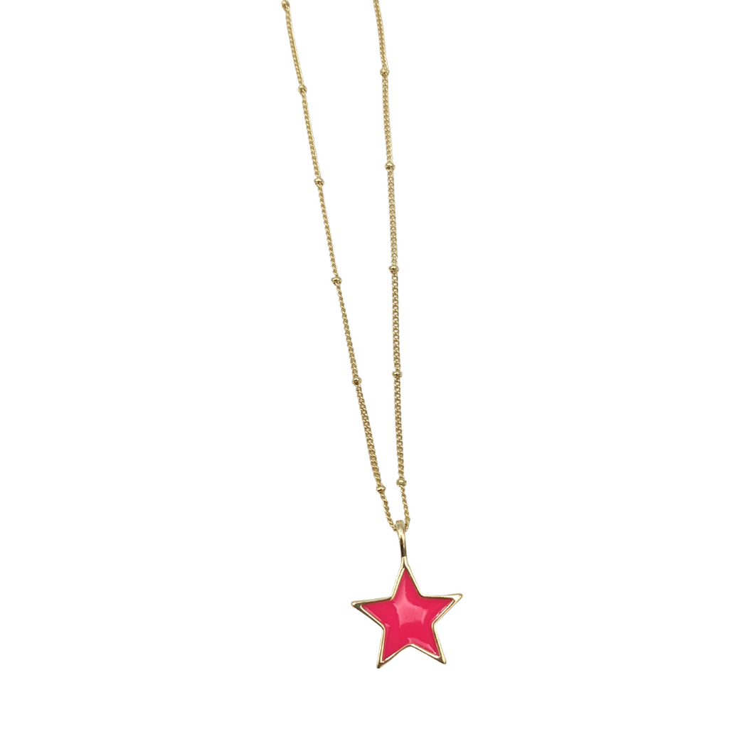 Necklace - Enamel Star - Hot Pink