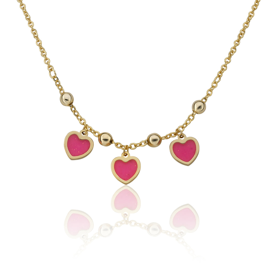 Necklace - 3 Heart Dangle - Pink