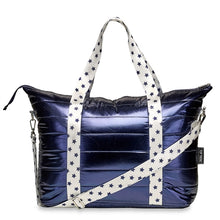 Load image into Gallery viewer, Puffer Weekender - Navy with Blue Stars
