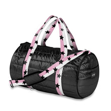 Load image into Gallery viewer, Puffer Duffle Bag - Pink/White Split Star Straps
