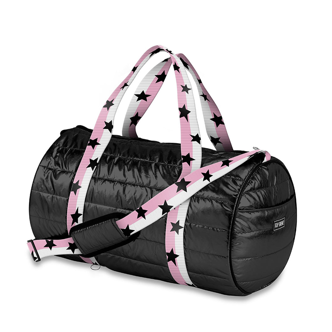 Puffer Duffle Bag - Pink/White Split Star Straps